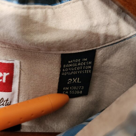 Wrangler Men’s 2XL Short Sleeve Button Down Shirt Blue White Plaid - Picture 4 of 6